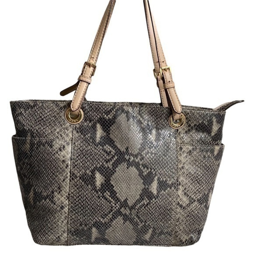 Michael kors python print gray leather tote bag - image 1